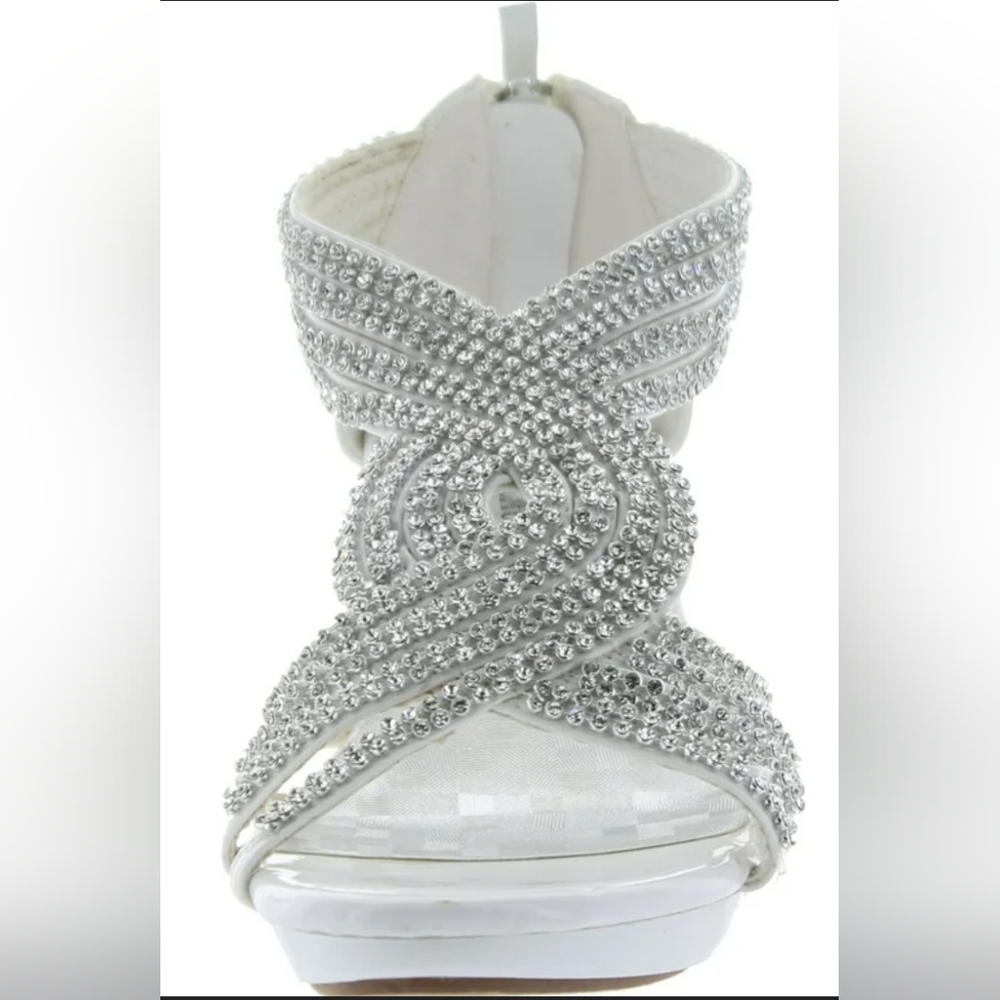NWT! Fall Glam Rhinestone Olivia K White Dress Sandal Low Heel Wedding Shoe 8 - Picture 17 of 17
